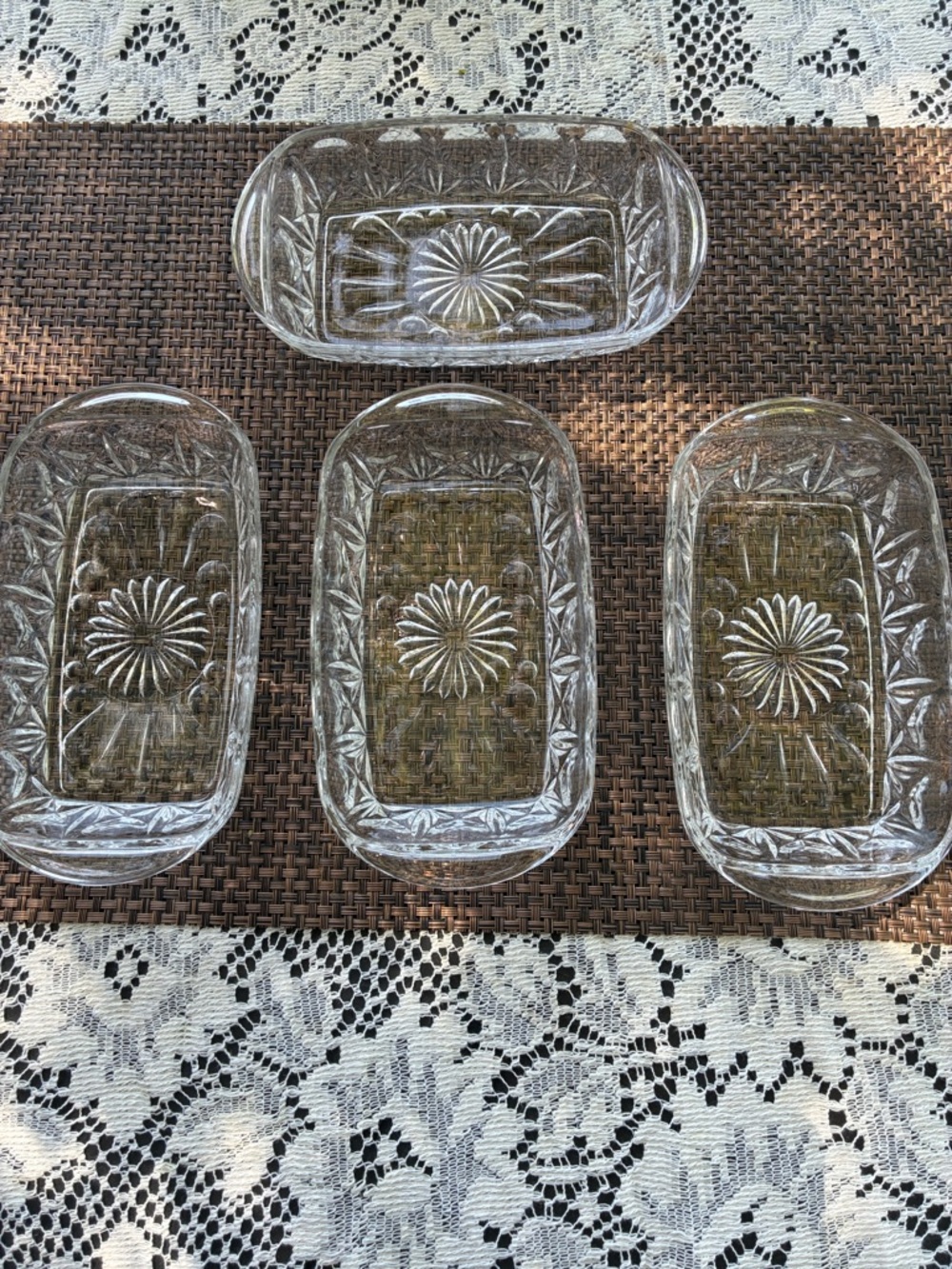 Clear Pressed Glass Rectangular Serving Dishes - Set of 4